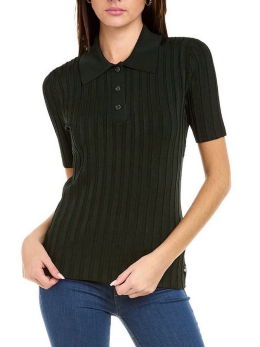 Boss Dark Green Ribbed Faranja Short-Sleeve Polo Top Size Medium